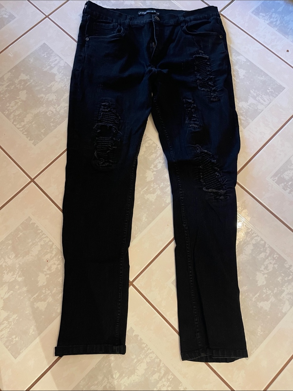 Lavish Black Slim Straight Distressed Jeans